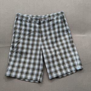 Katin Shorts Mens 34 Blue Plaid Chino Polyester Rayon Casual Pockets Summer